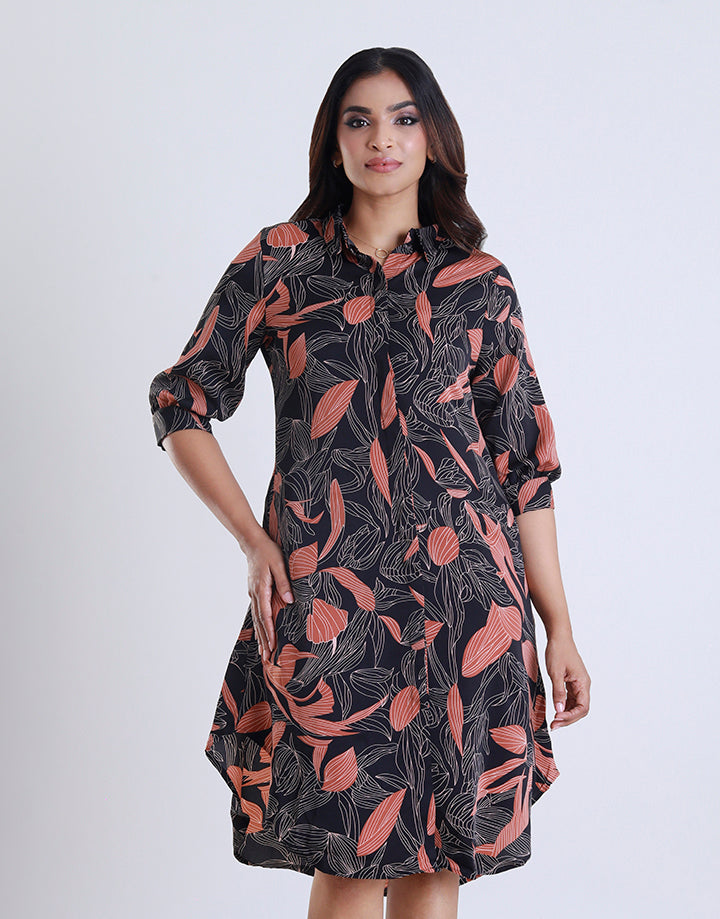 3/4 Sleeve Hidden Placket Shirt Dress