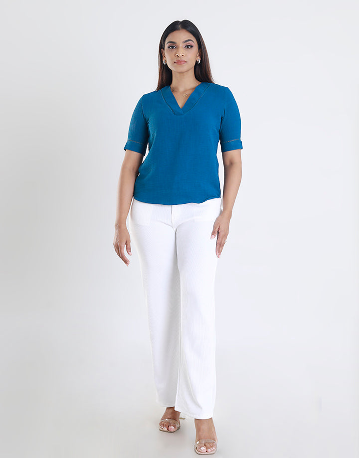V Neck Top with Ladder Lace Detail