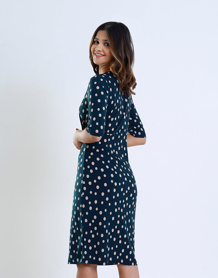 Polka Dot Dress with Pleated Detail