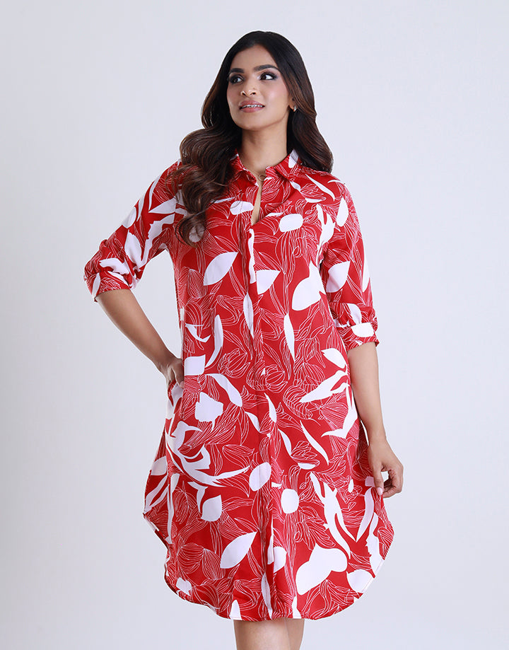 3/4 Sleeve Hidden Placket Shirt Dress