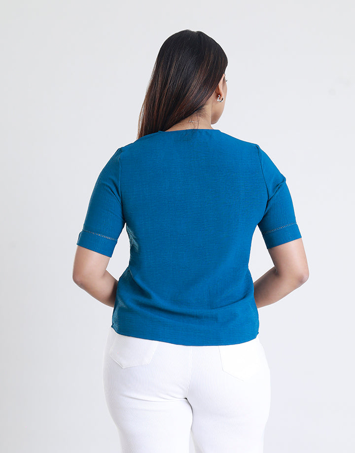 V Neck Top with Ladder Lace Detail