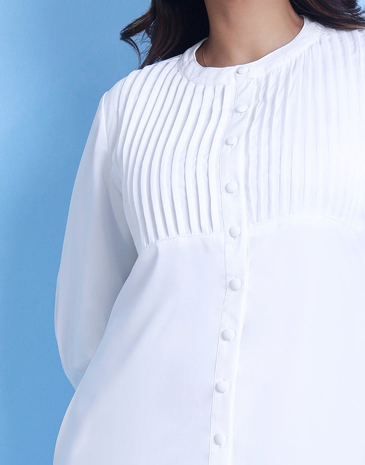 White Button Down Pintuck Dress