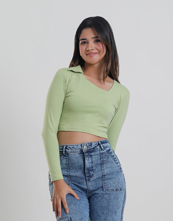 Plain Long Sleeve Crop T-Shirt