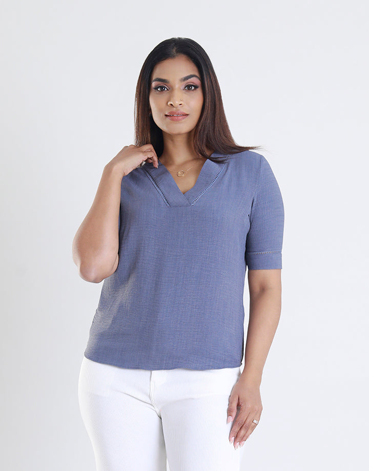 V Neck Top with Ladder Lace Detail