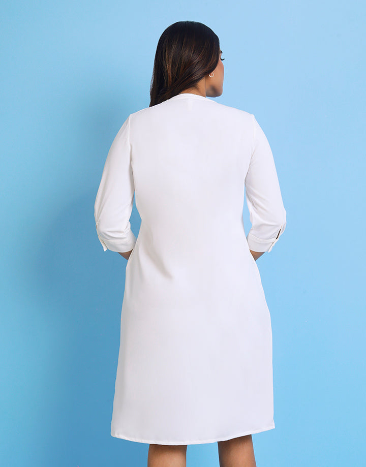 White Button Down Pintuck Dress