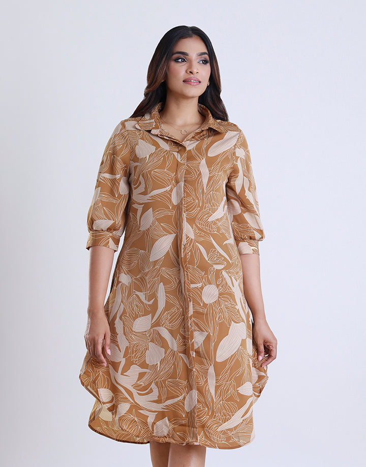 3/4 Sleeve Hidden Placket Shirt Dress