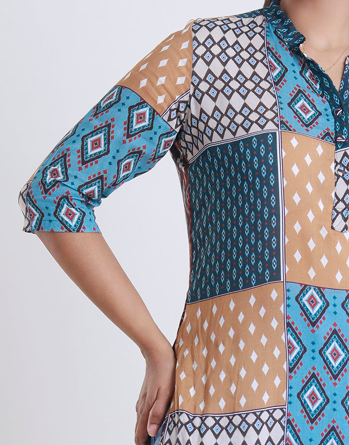Chinese Collar Kurta with 3/4 Sleeves