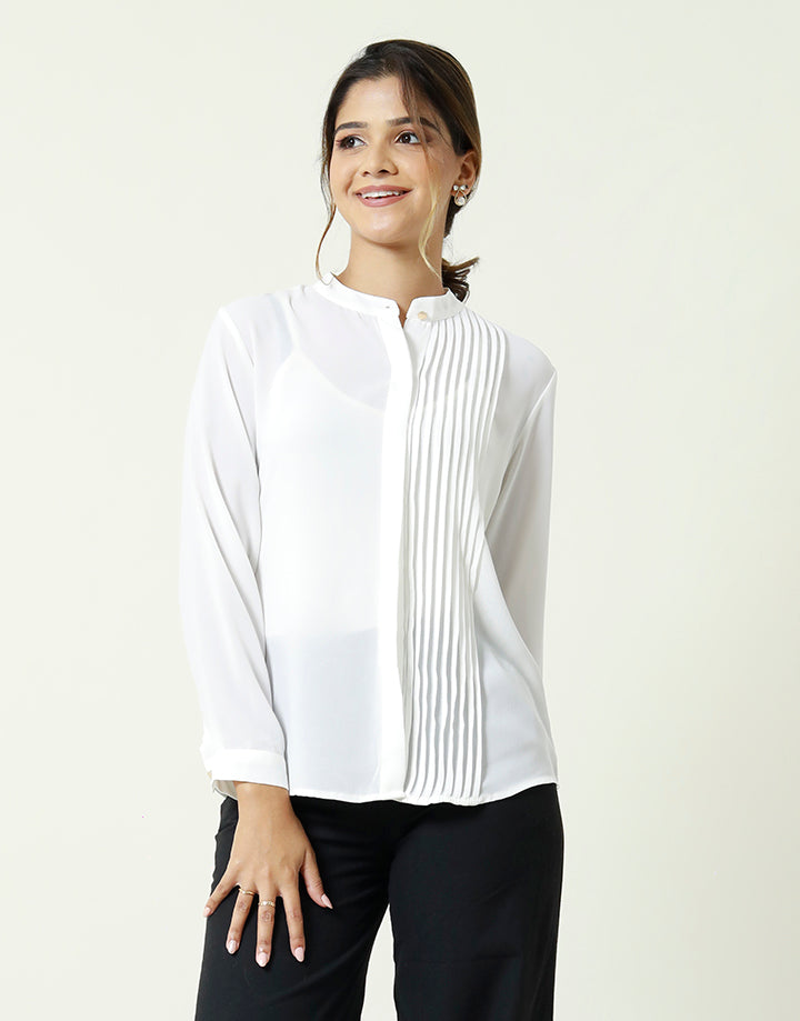 Long Sleeve Blouse with Side Pintucks