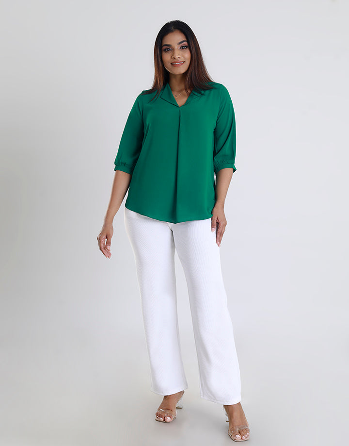 3/4 Sleeves Top with Lapel Collar