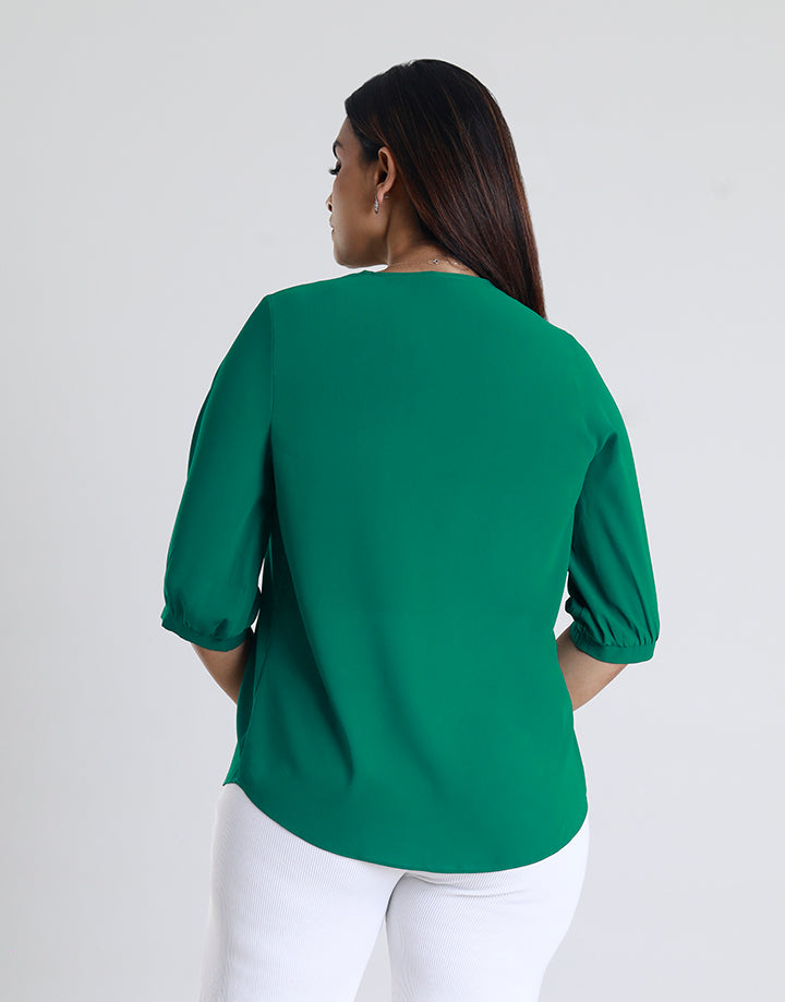 3/4 Sleeves Top with Lapel Collar
