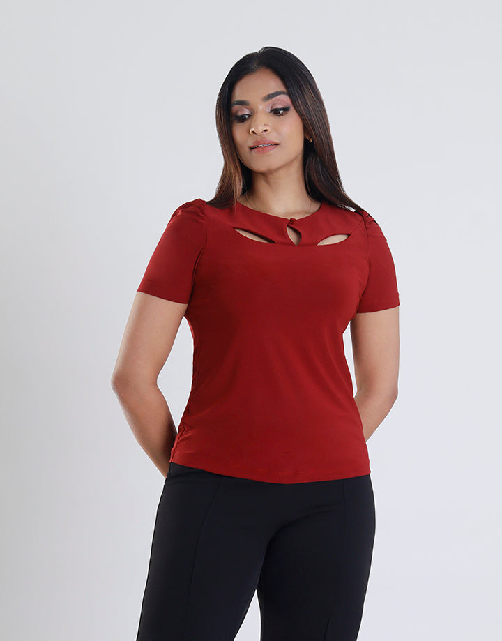 Key Hole Detailed Short Sleeve Top