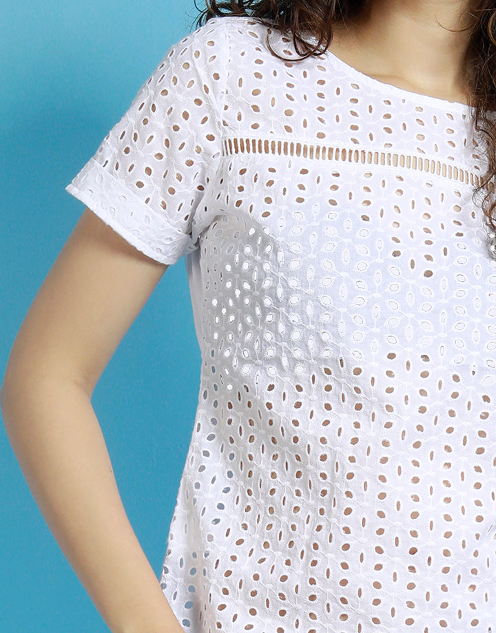 Round Neck Top with Cutlawn