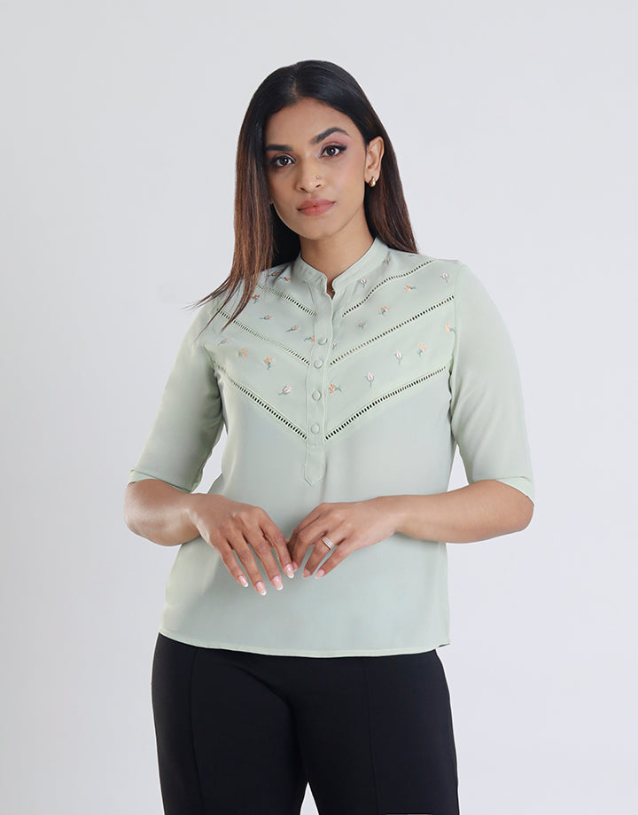 Embroided Half Plackets Top