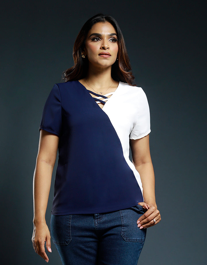 Short Sleeves Color Block Top