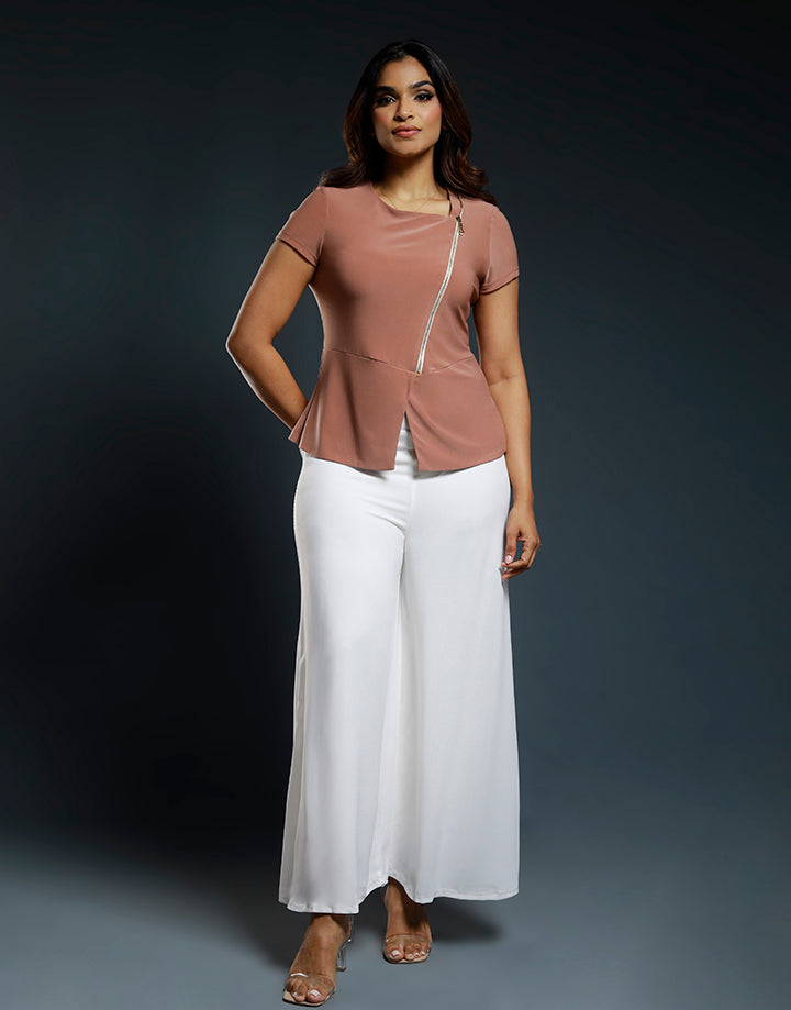 Cap Sleeves Top with Metal Zipper