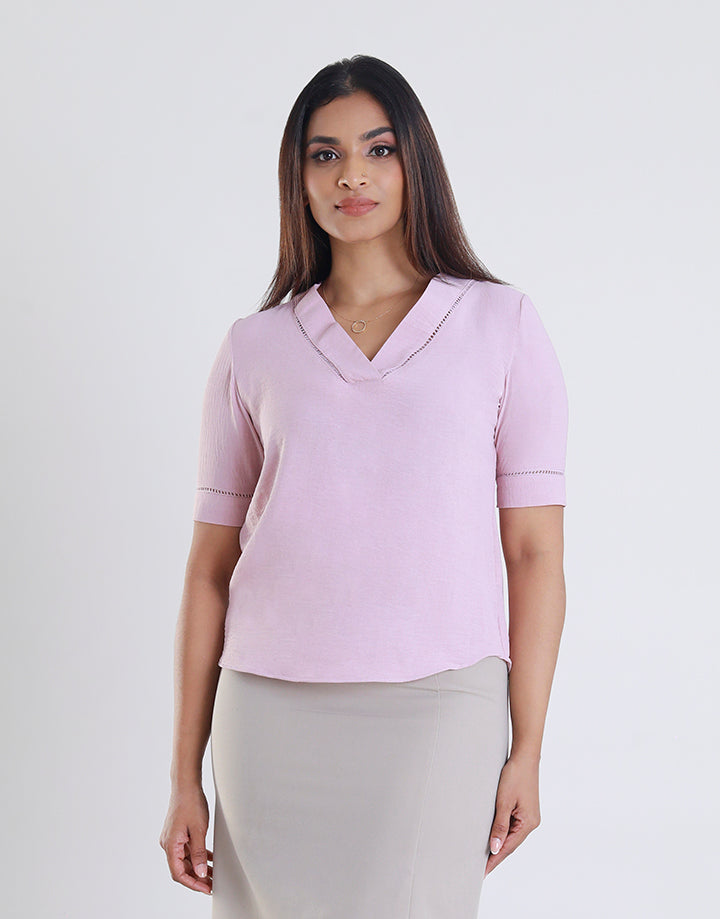 V Neck Top with Ladder Lace Detail