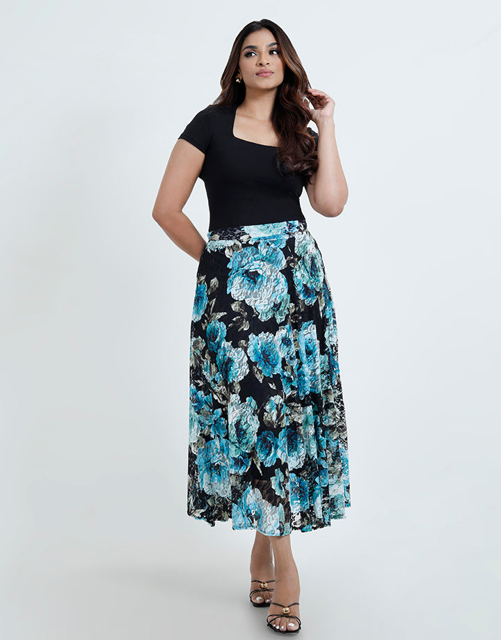 Lace Flared Maxi Skirt