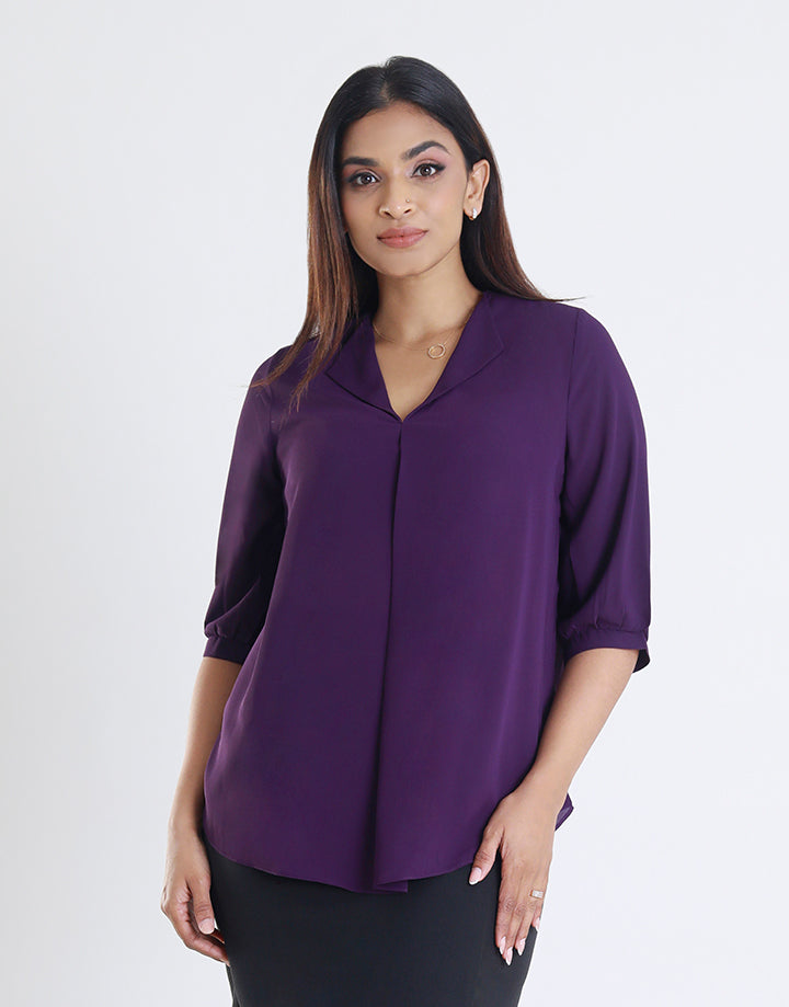 3/4 Sleeves Top with Lapel Collar