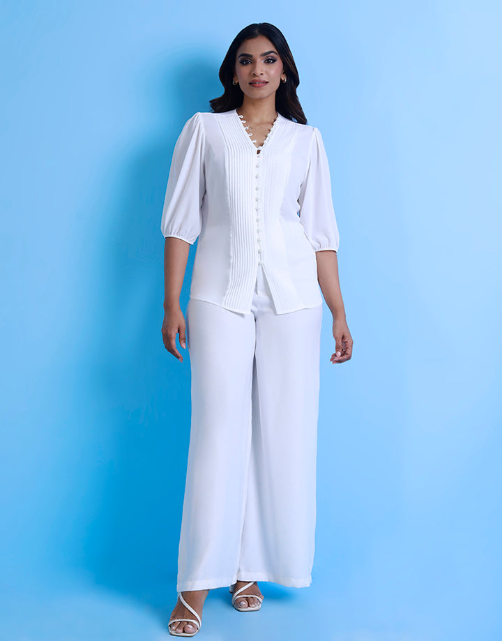 Buttons and Pintuck Detail Top