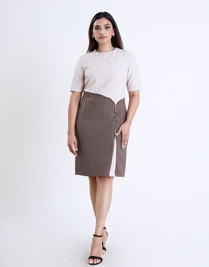 Round Neck Dress with Zipper Detail