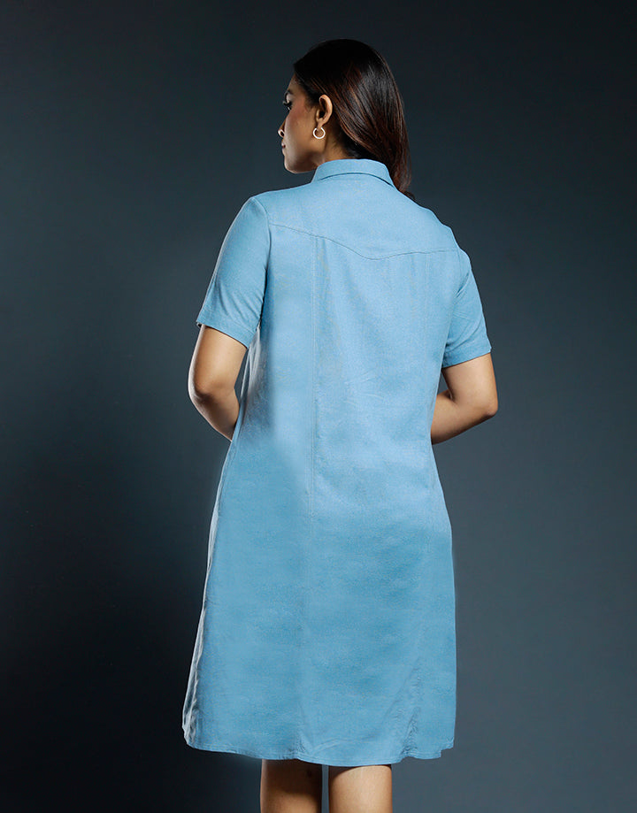 Short Sleeve Shirt Dress with Side Pockets