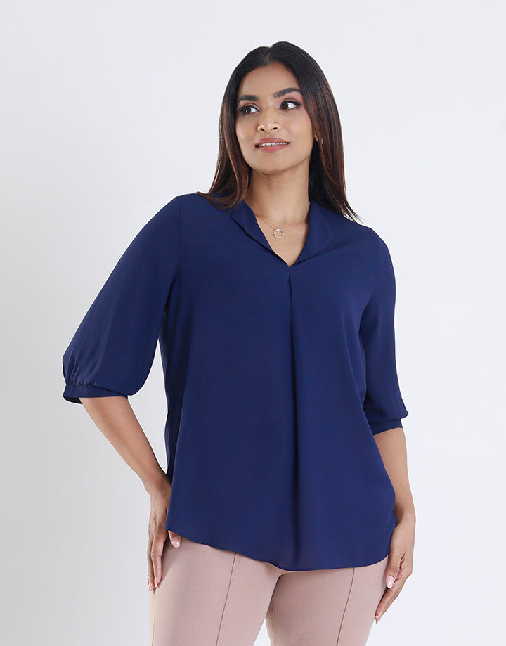 3/4 Sleeves Top with Lapel Collar