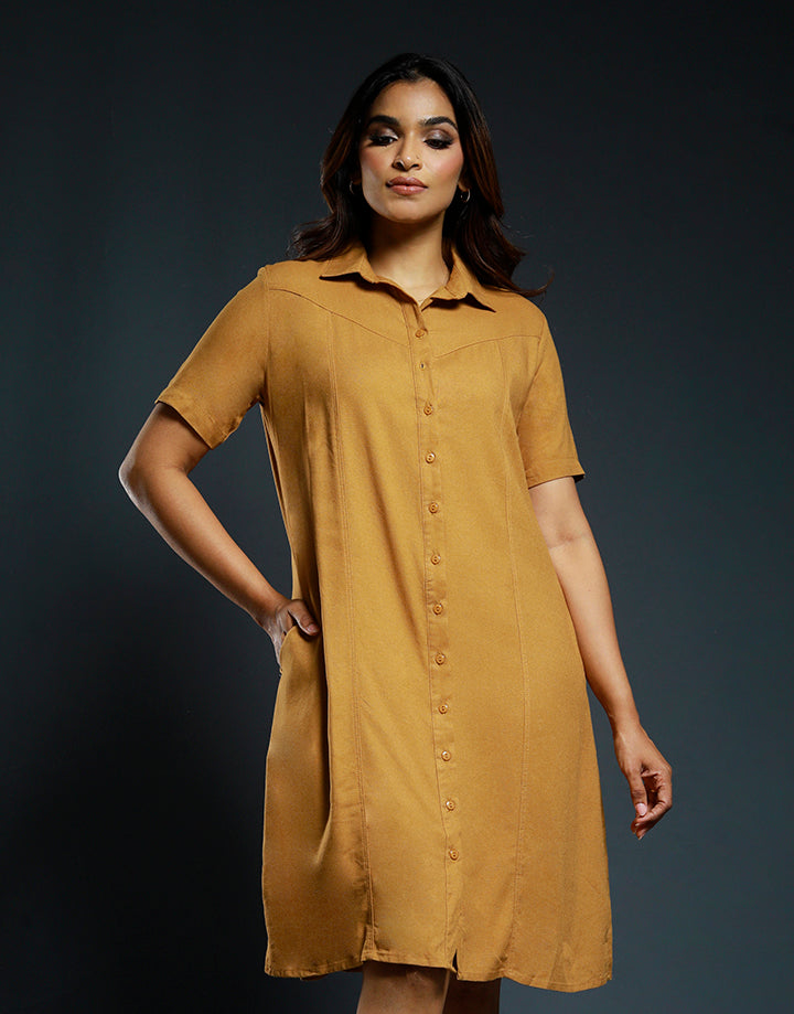 Short Sleeve Shirt Dress with Side Pockets