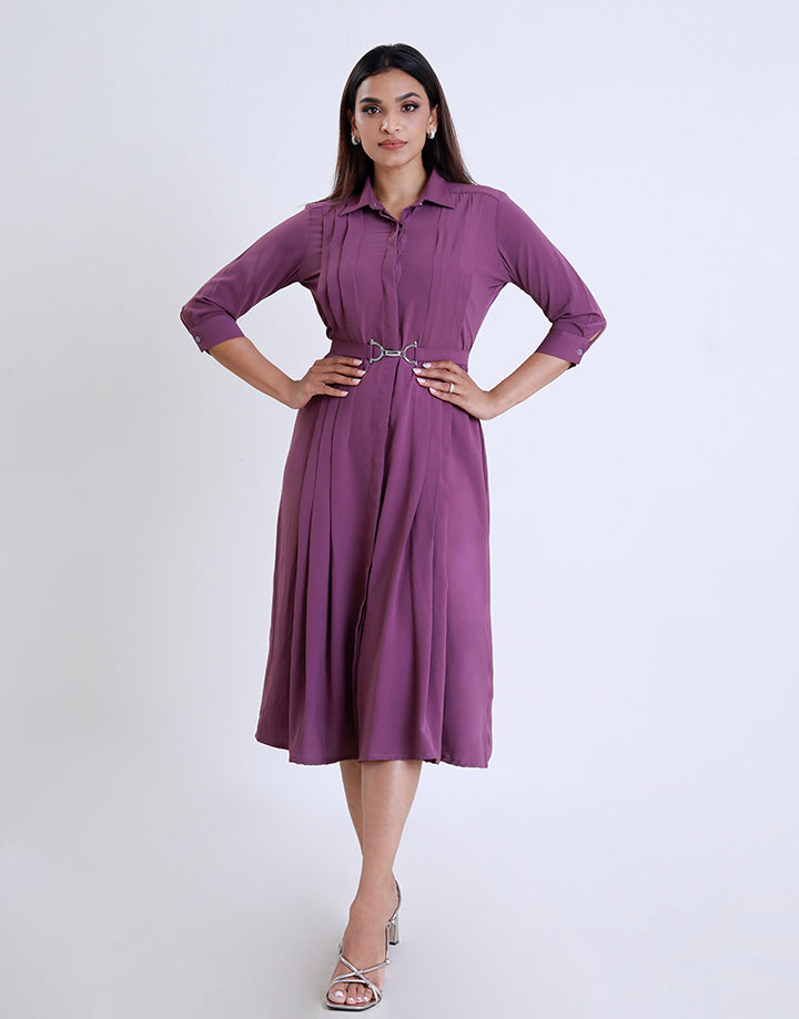 Pleat Detail Dress with Belt
