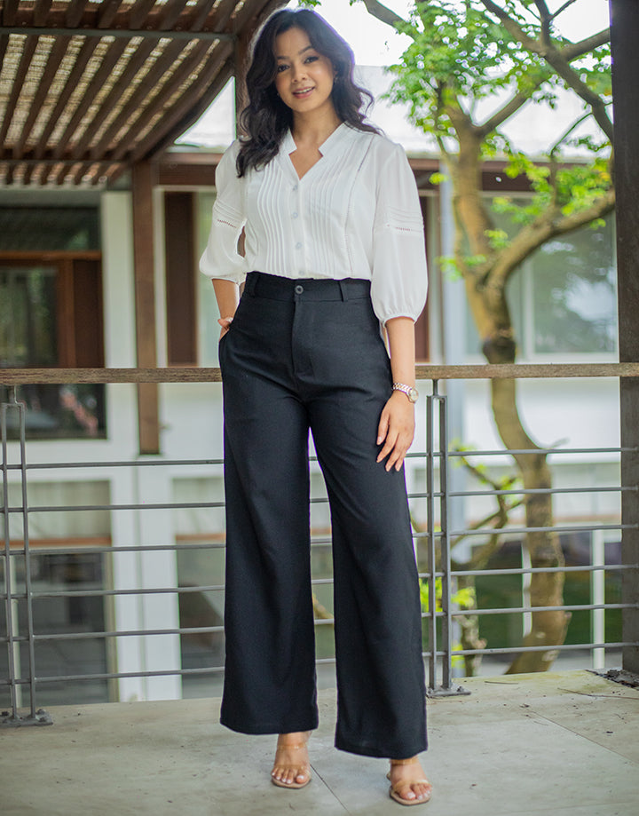 Pintuck Detail Blouse with Puff Sleeve