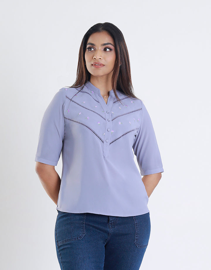 Embroided Half Plackets Top