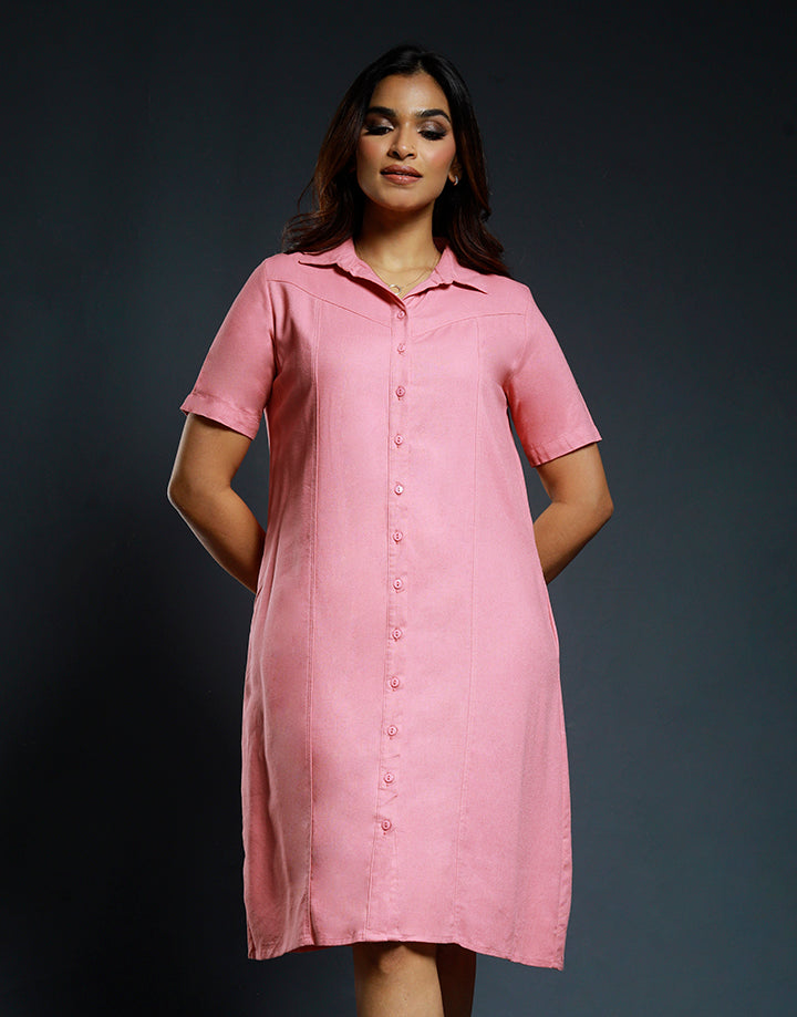 Short Sleeve Shirt Dress with Side Pockets