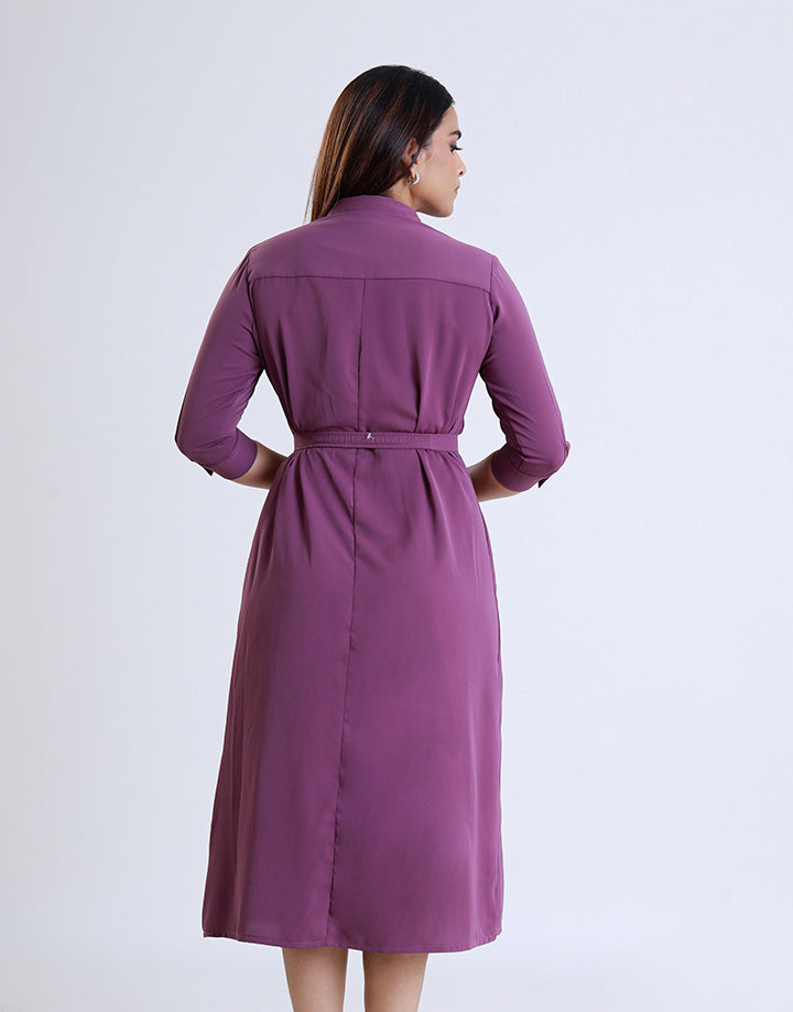 Pleat Detail Dress with Belt