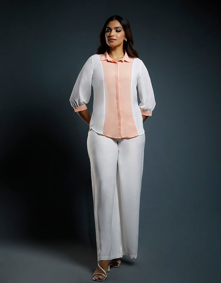3/4 Sleeves Blouse with Color Block