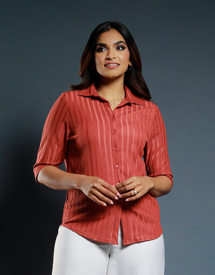 Collared Shirt Blouse with Folded