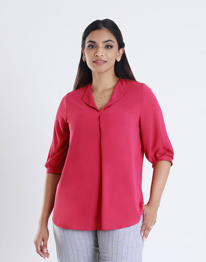 3/4 Sleeves Top with Lapel Collar