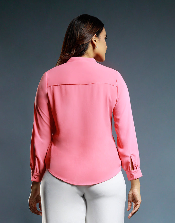 Long Sleeve Blouse with Front York Gathers