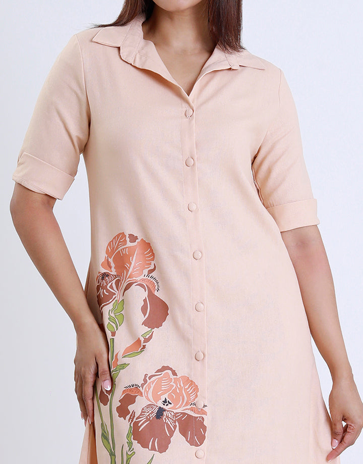 Button Down Shirt Dress with Screen Print