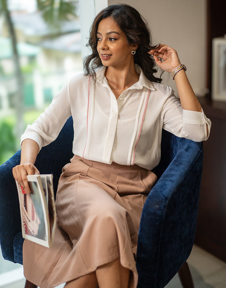 3/4 Sleeves Blouse with Piping Details