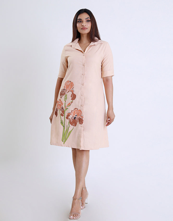 Button Down Shirt Dress with Screen Print