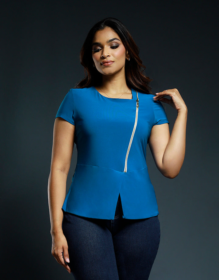 Cap Sleeves Top with Metal Zipper