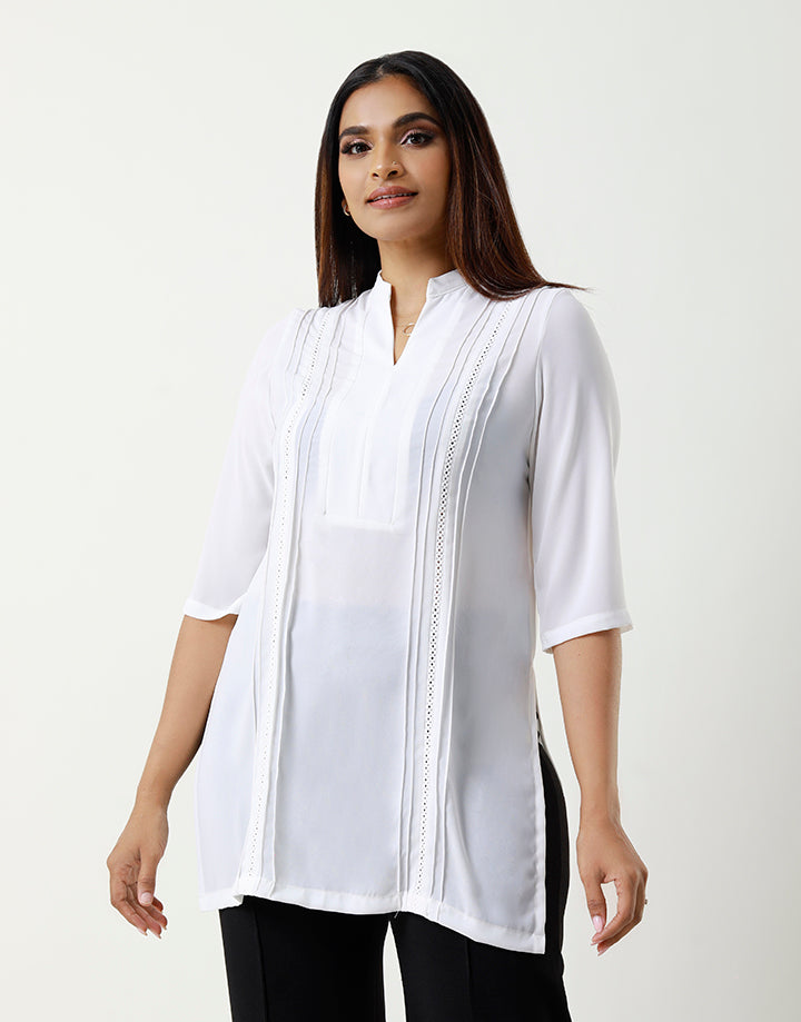 Chinese Collar Pintuck Ladder Kurta
