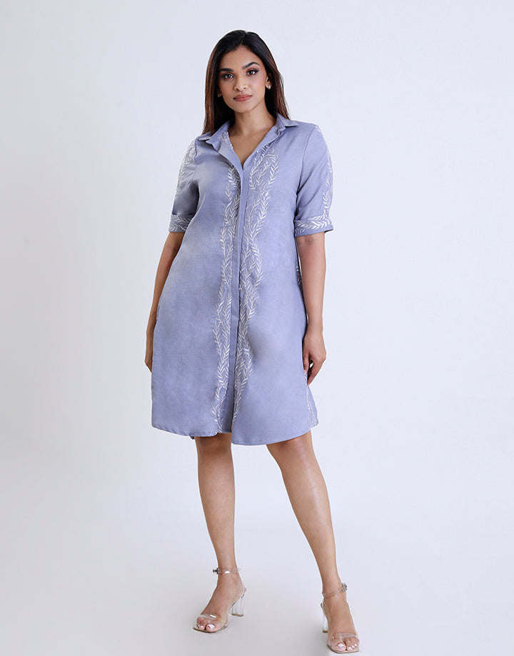 Folded Sleeve Shirt Dress with Pockets