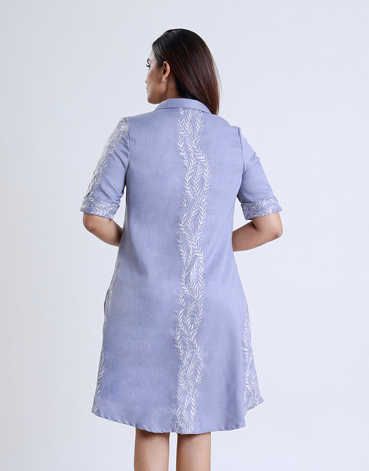 Folded Sleeve Shirt Dress with Pockets