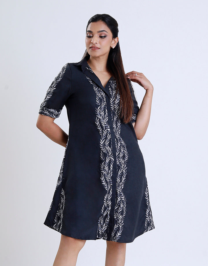 Folded Sleeve Shirt Dress with Pockets