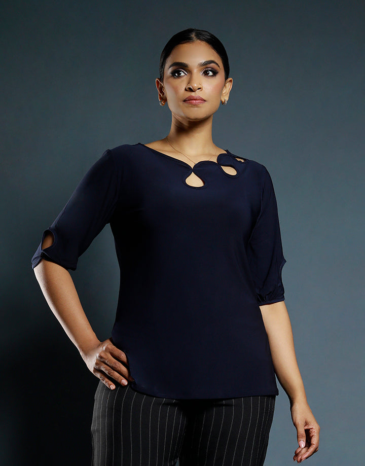 3/4 Sleeves Top with Tear Drop Holes