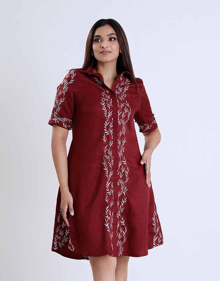 Folded Sleeve Shirt Dress with Pockets