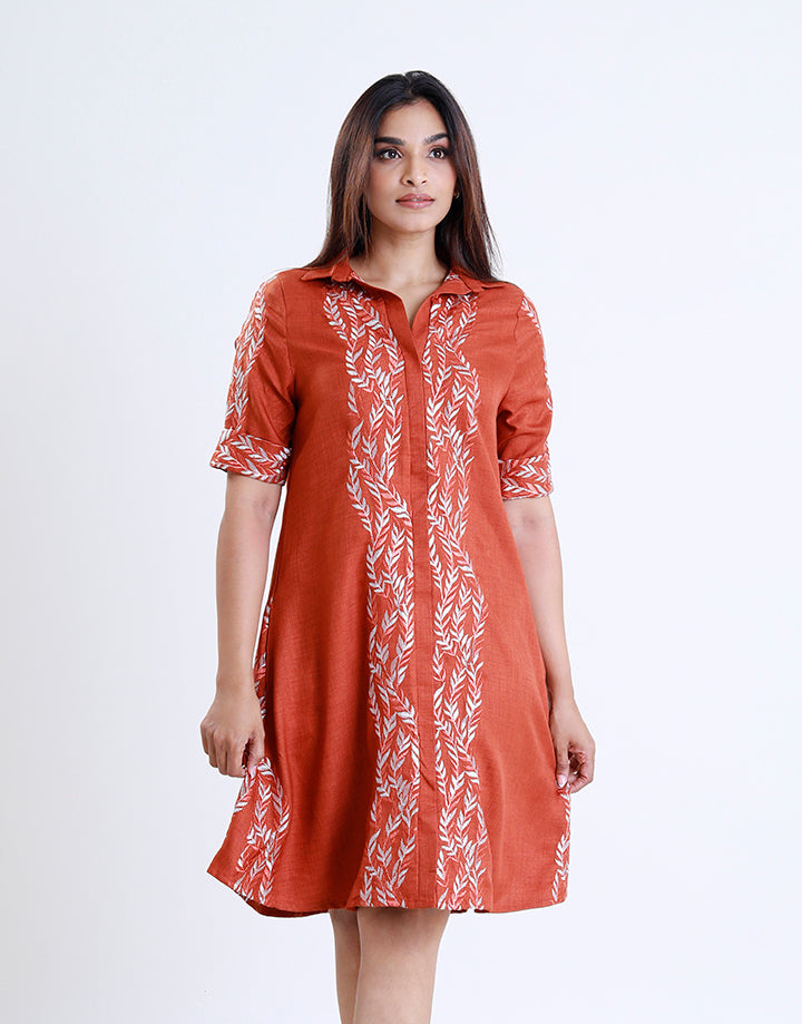 Folded Sleeve Shirt Dress with Pockets