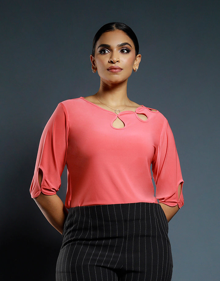 3/4 Sleeves Top with Tear Drop Holes