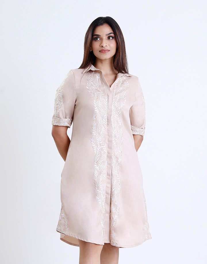 Folded Sleeve Shirt Dress with Pockets