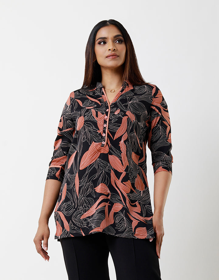 Piping Detailed Kurta with 3/4 Sleeve